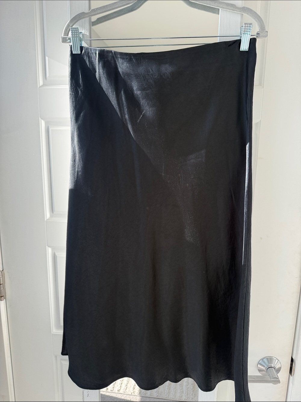 Aritzia Black Satin Midi Slip Skirt